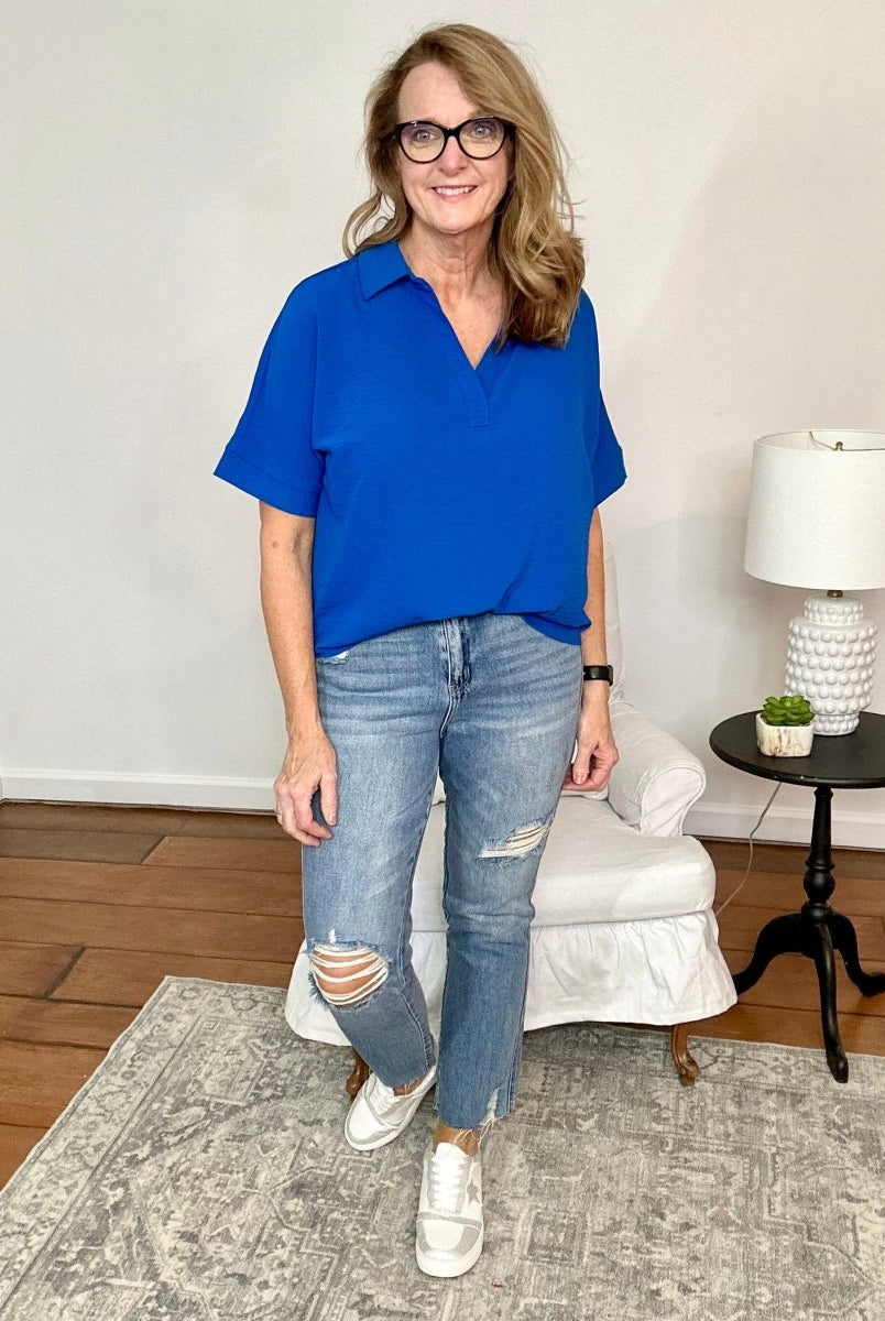 Chelsea Top - Classic Blue - Shirts & Tops -Jimberly's Boutique-Olive Branch-Mississippi