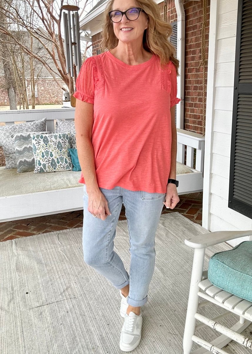 Coral Thoughts Bubble Sleeve | Cotton Bleu - Shirts & Tops -Jimberly's Boutique-Olive Branch-Mississippi