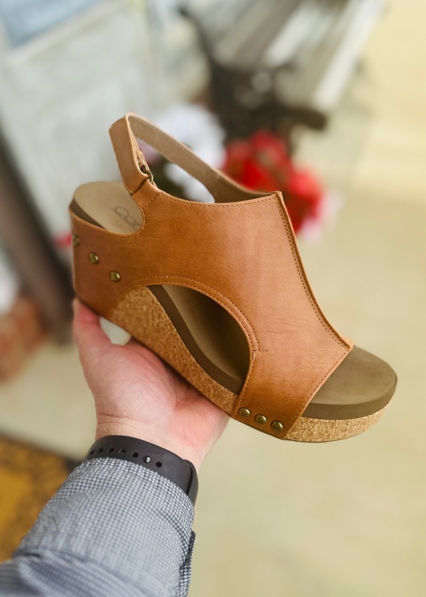 Corkys Carley Wedges - Cognac Smooth - Corky Carley Wedges -Jimberly's Boutique-Olive Branch-Mississippi