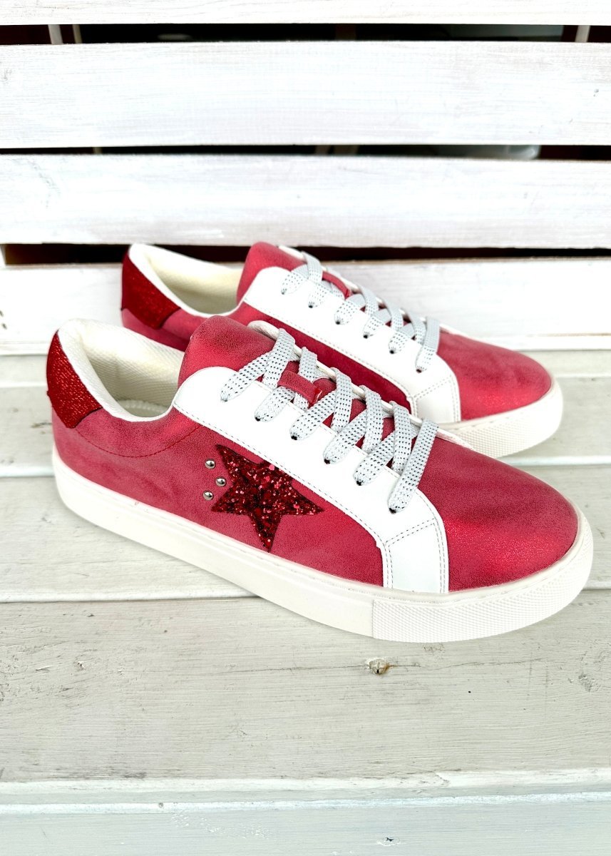 Red metallic sneakers store