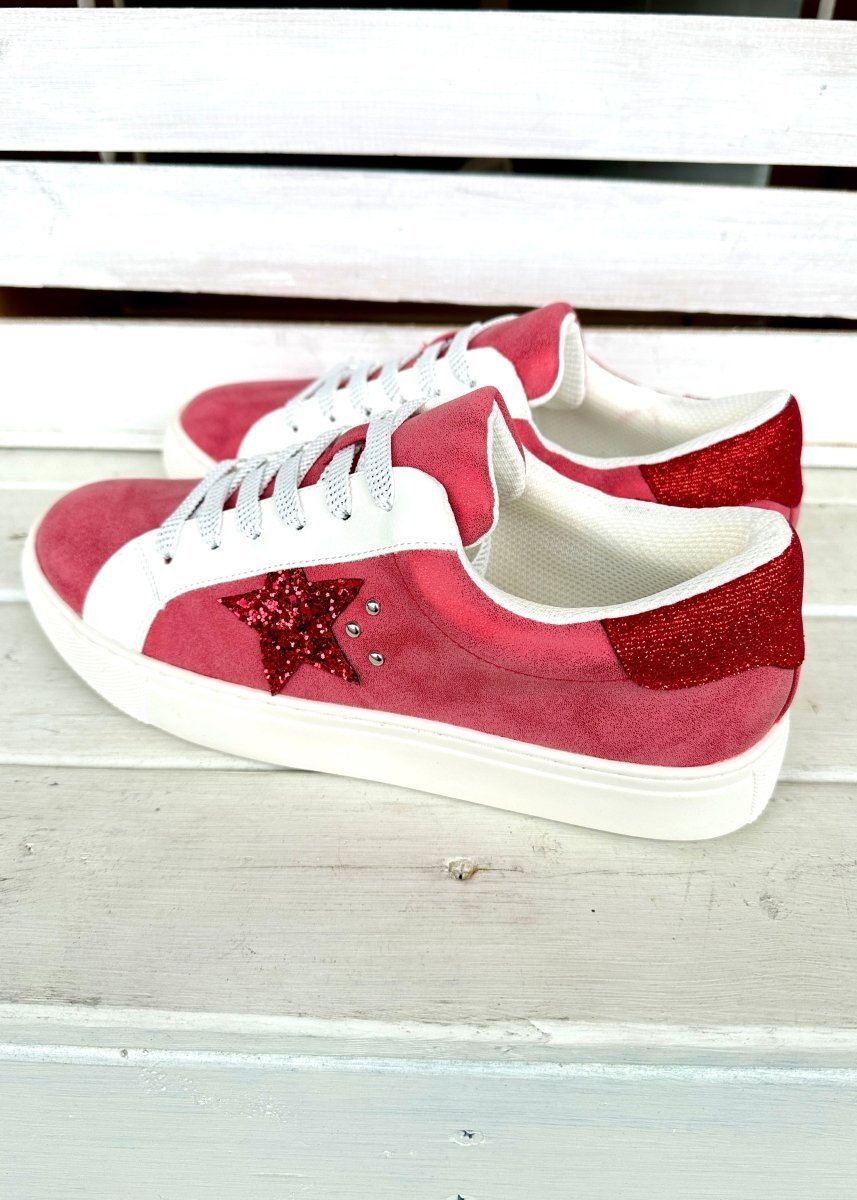 Red metallic sneakers on sale