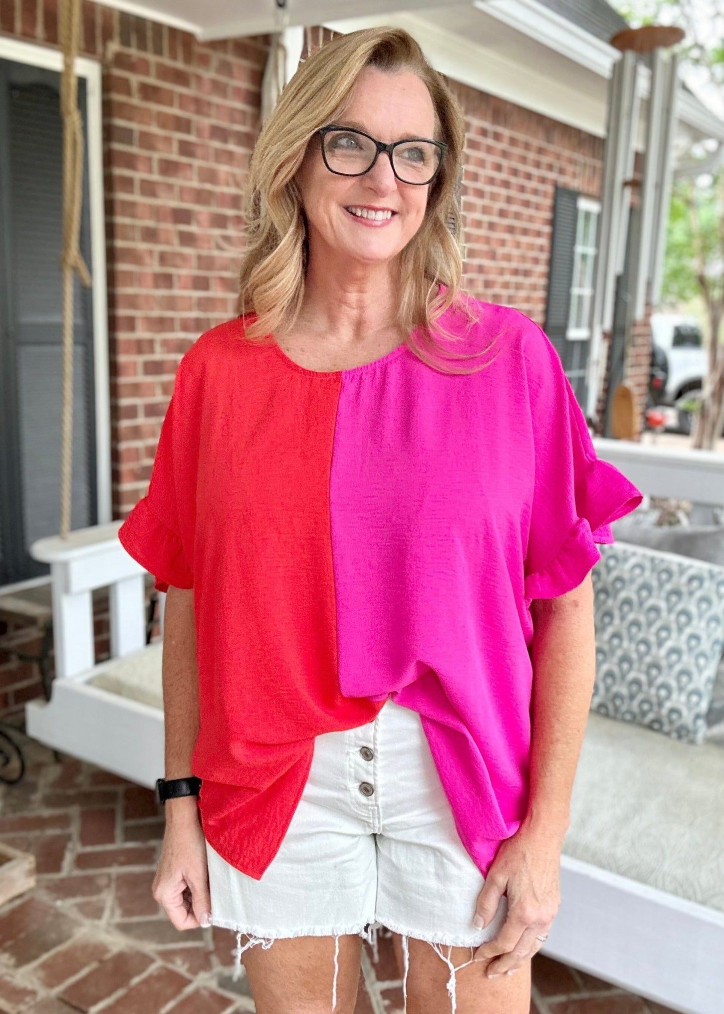 Cotton Bleu Sure Thing Colorblock Top - Fuchsia/Hot Coral - Jimberly's Boutique