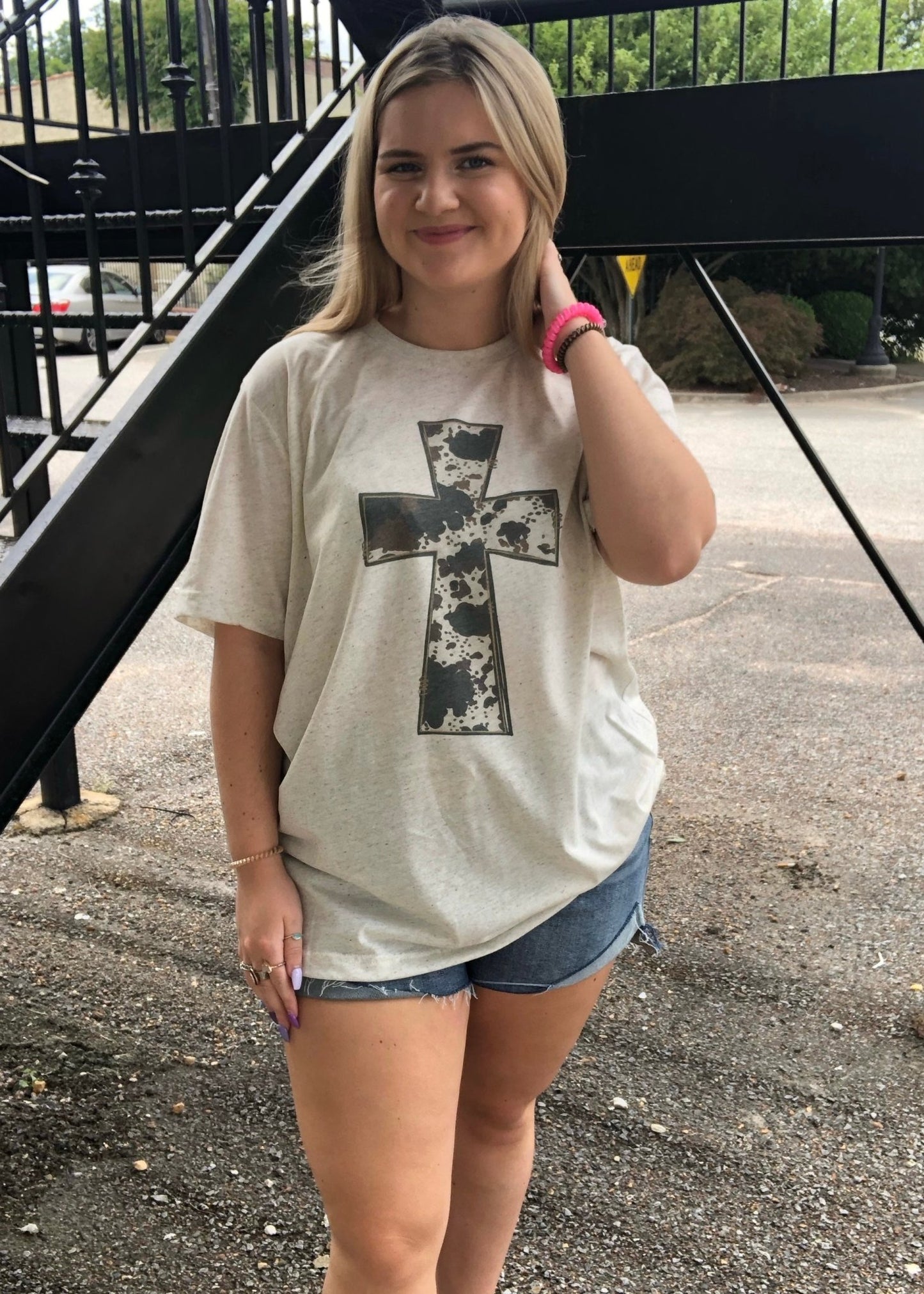 Cow Print Cross Graphic Tee - Jimberly's Boutique