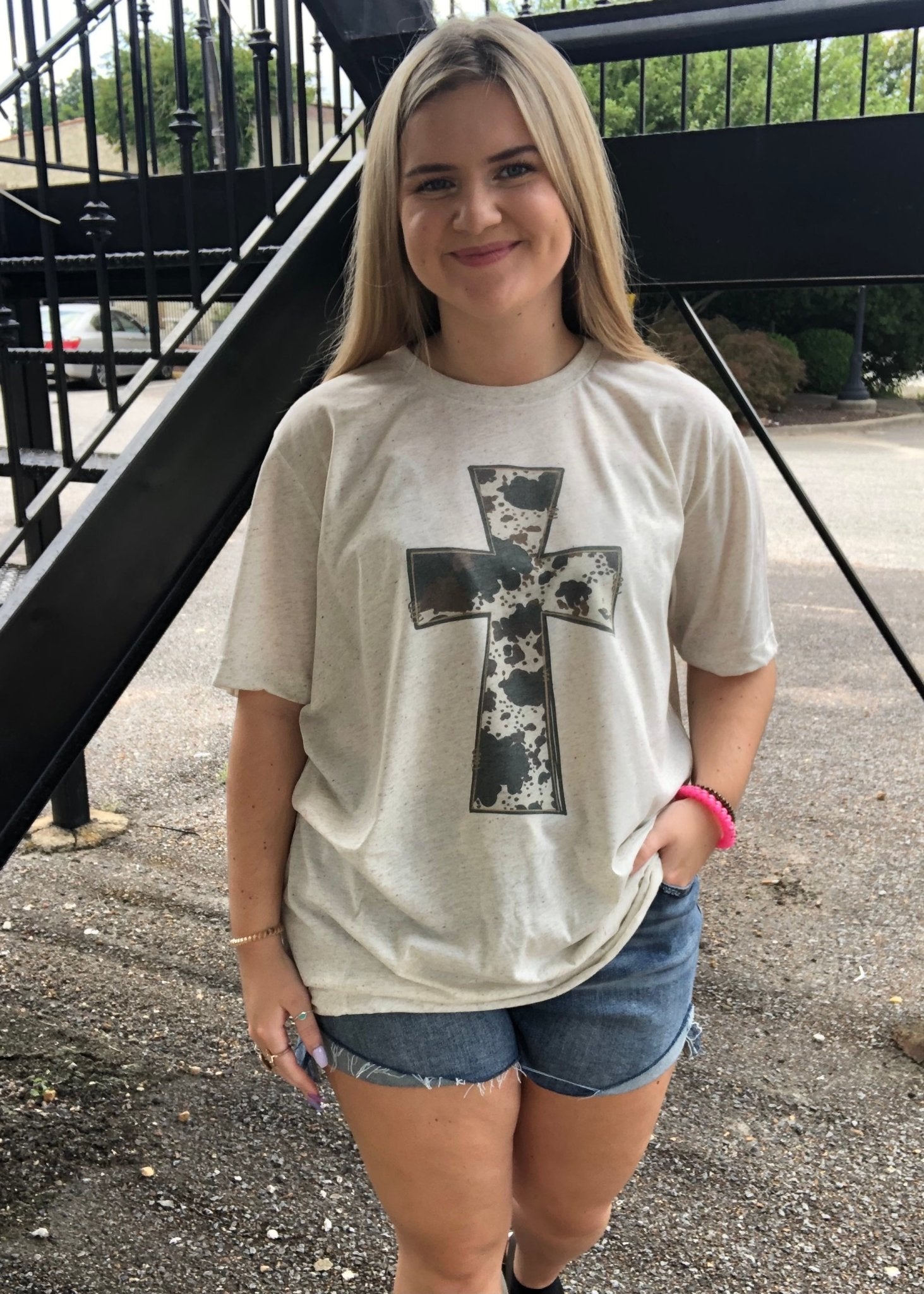 Cow Print Cross Graphic Tee - Jimberly's Boutique
