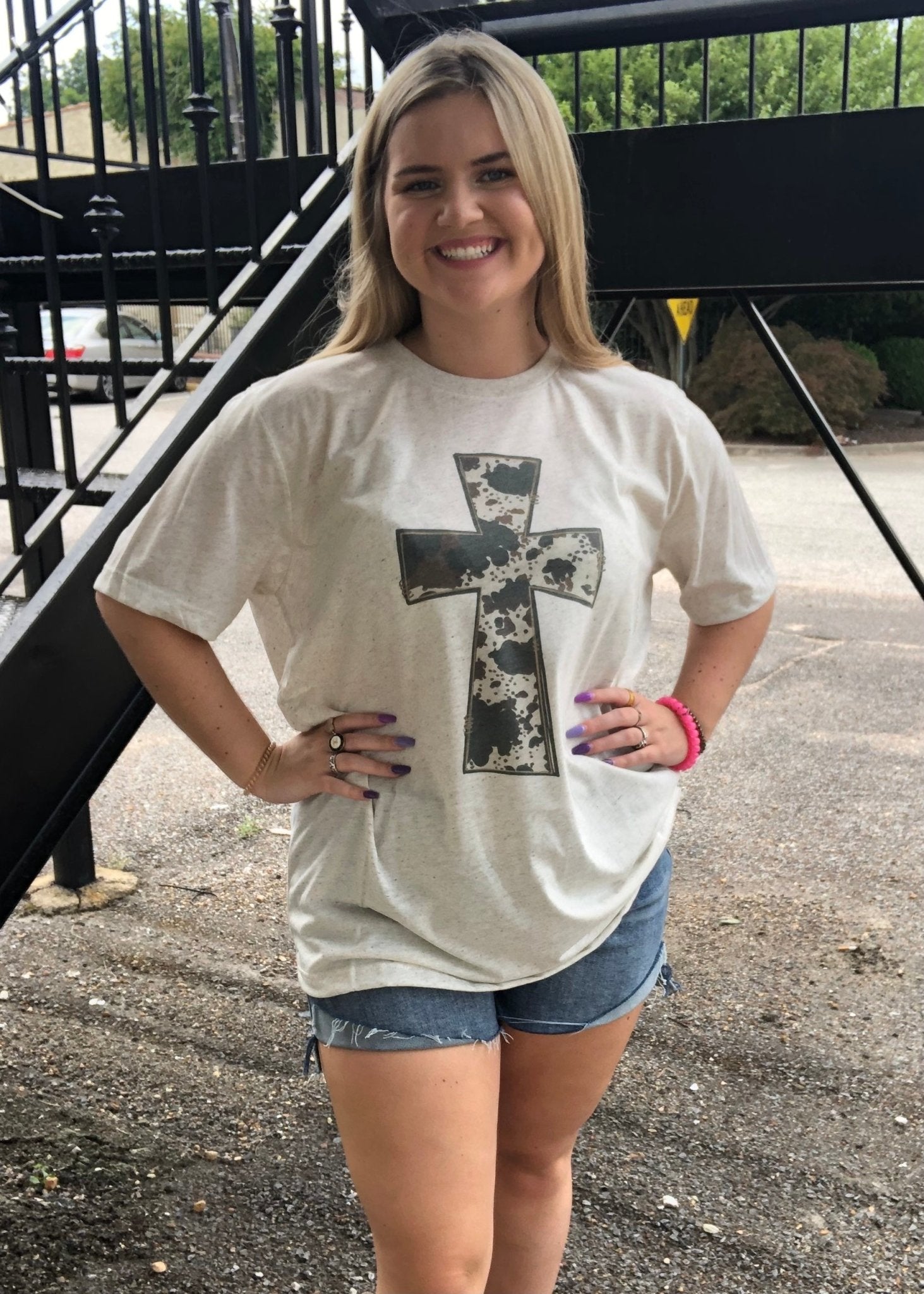 Cow Print Cross Graphic Tee - Jimberly's Boutique