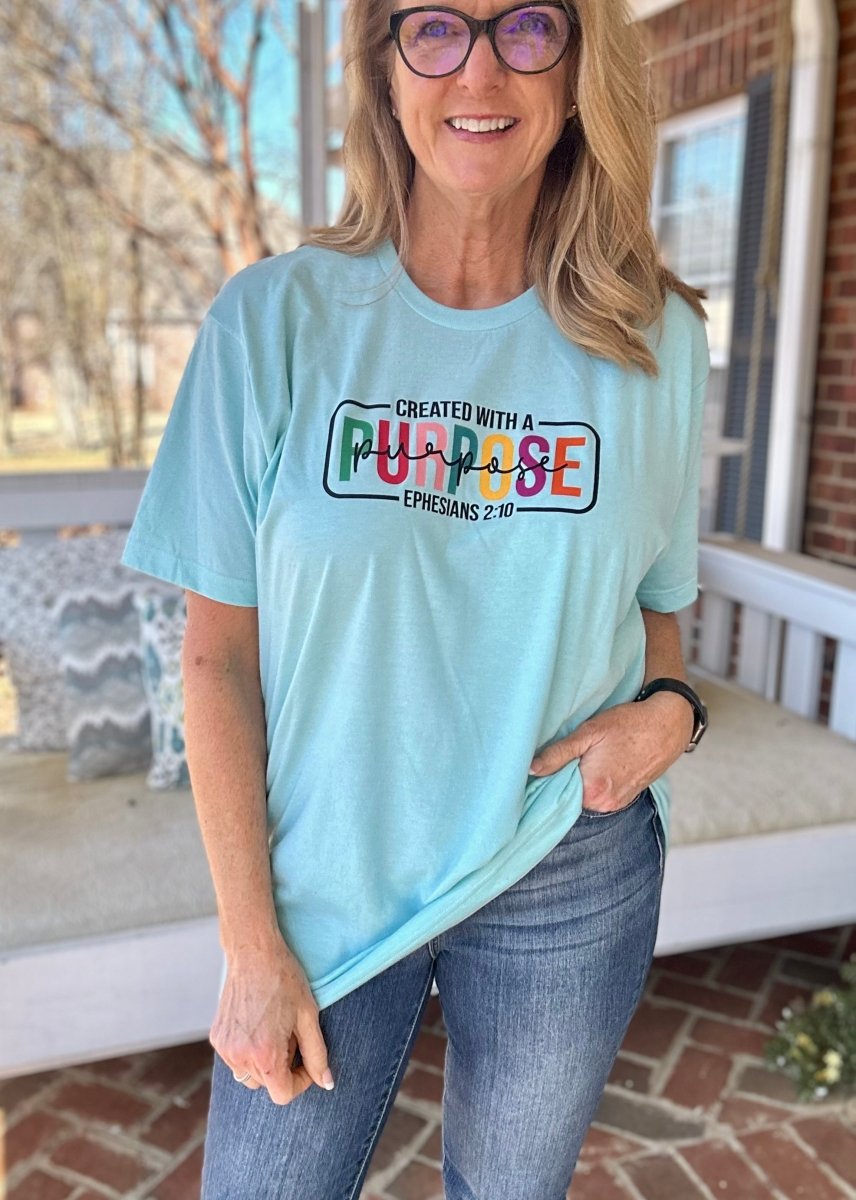 Created With A Purpose - Ephesians 2:10 Graphic Tee - Gildan Soft Style Graphic Tee -Jimberly's Boutique-Olive Branch-Mississippi