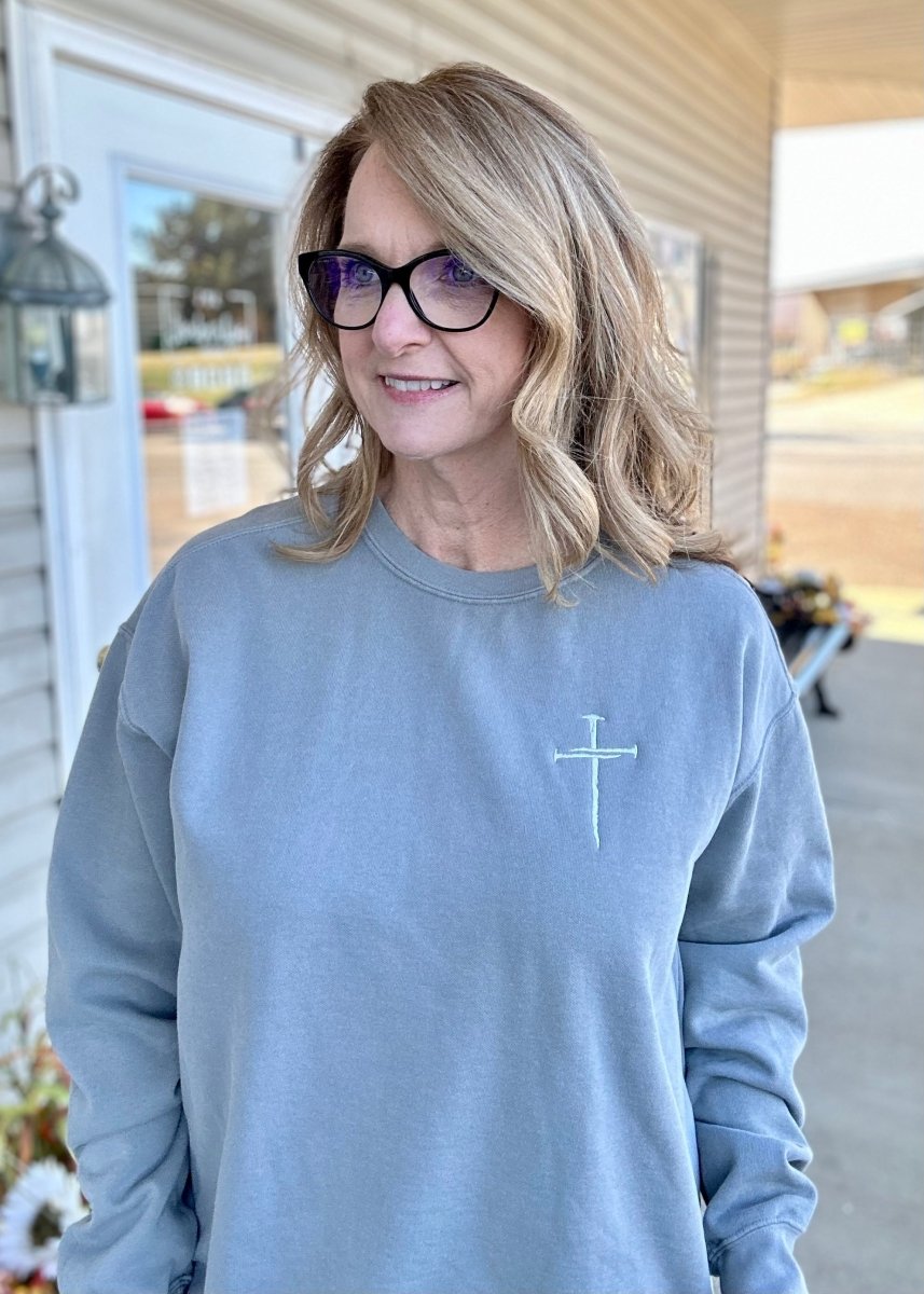 Cross of Nails | Embroidered | Sweatshirt | Grey - Embroidered Comfort Colors - Jimberly's Boutique