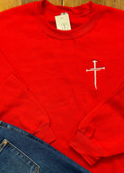 Cross of Nails | Embroidered | Sweatshirt | Red - Embroidered Sweatshirt -Jimberly's Boutique-Olive Branch-Mississippi