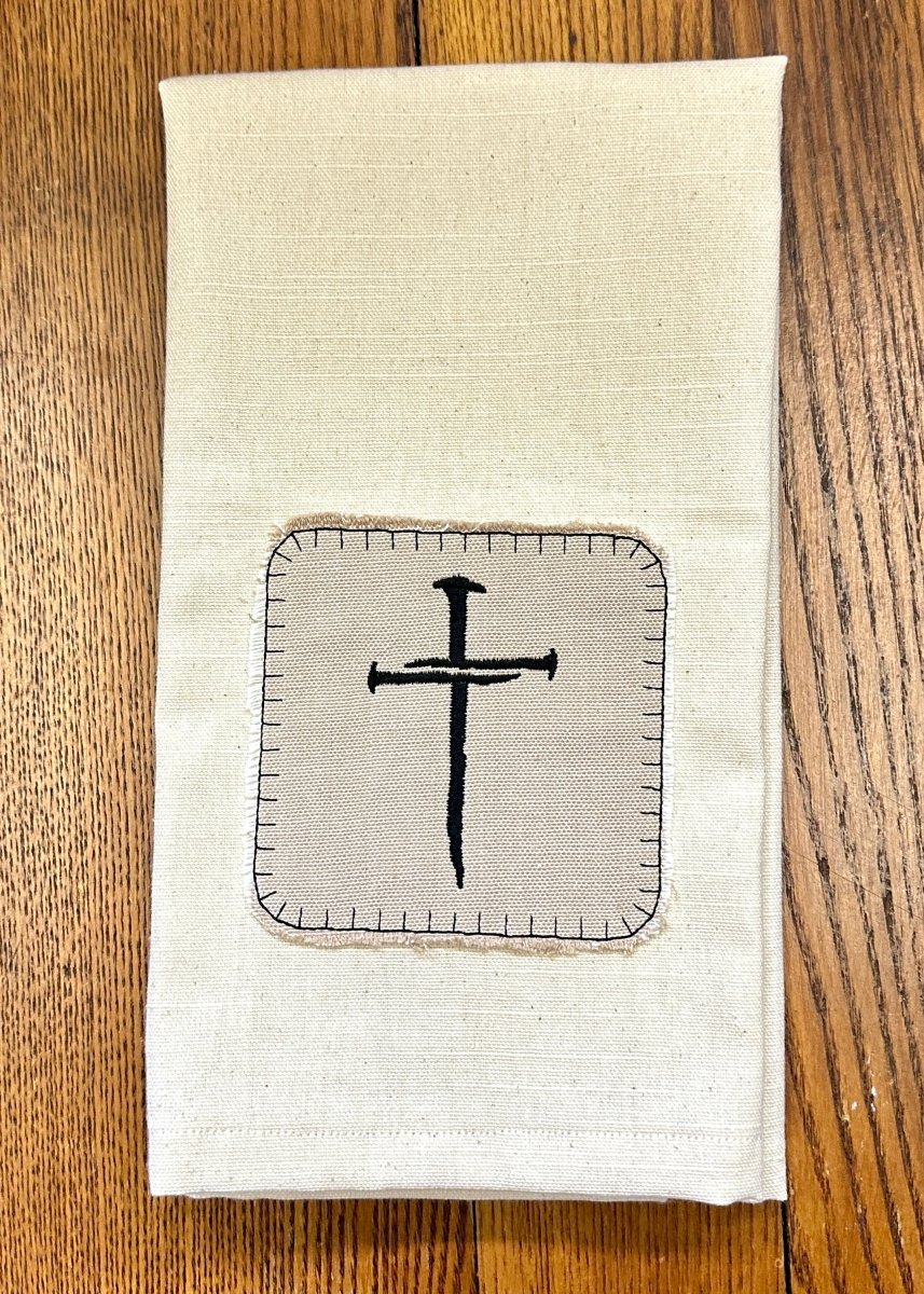 Cross of Nails Embroidered Tea Towel - tea towel - Jimberly's Boutique