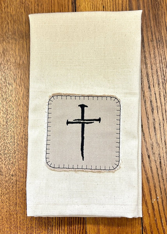 Cross of Nails Embroidered Tea Towel - tea towel - Jimberly's Boutique