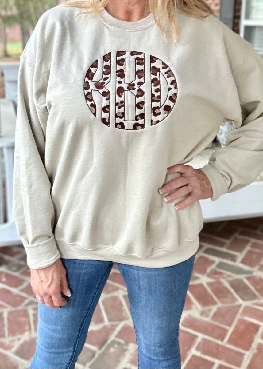 Custom Animal Print Monogram Embroidered Sweatshirt - sweatshirt - Jimberly's Boutique