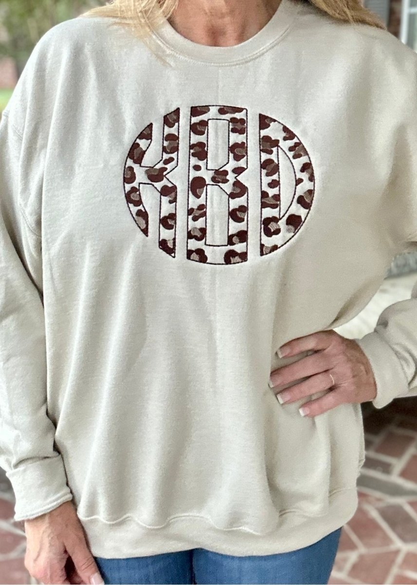 Custom Animal Print Monogram Embroidered Sweatshirt - sweatshirt - Jimberly's Boutique
