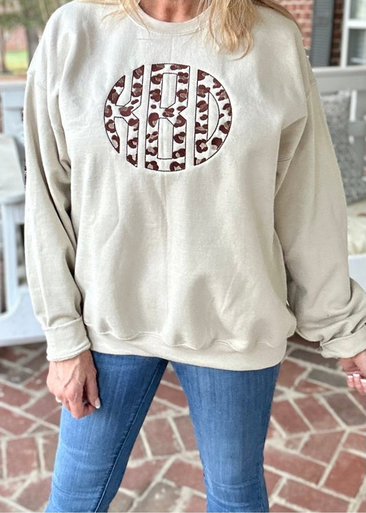 Custom Animal Print Monogram Embroidered Sweatshirt - sweatshirt - Jimberly's Boutique