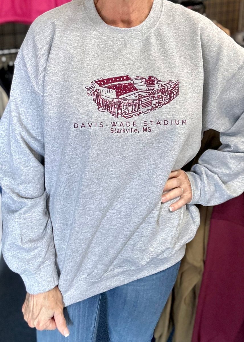 Davis Wade Stadium | Embroidered Sweatshirt | Sport Grey | Olive Branch | MS - Graphic Sweatshirt -Jimberly's Boutique-Olive Branch-Mississippi
