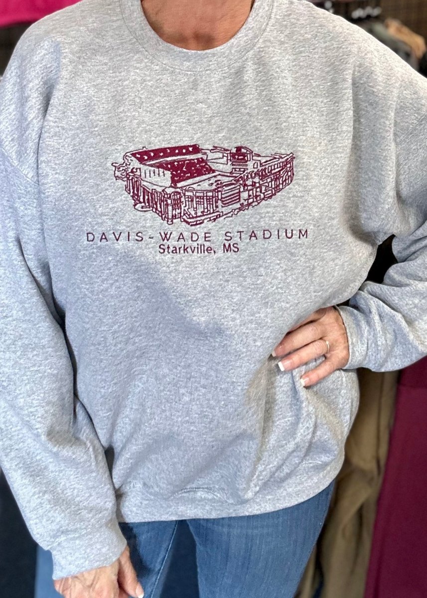 Davis Wade Stadium | Embroidered Sweatshirt | Sport Grey | Olive Branch | MS - Graphic Sweatshirt -Jimberly's Boutique-Olive Branch-Mississippi