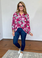 Diana V Neck Floral Top | Cotton Bleu - Shirts & Tops -Jimberly's Boutique-Olive Branch-Mississippi