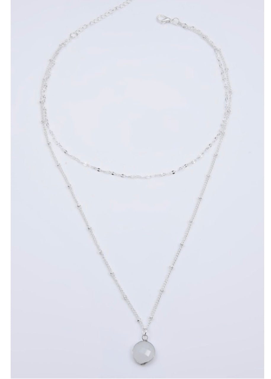 Disc Pendant Double Layered Necklace - Silver - Jimberly's Boutique