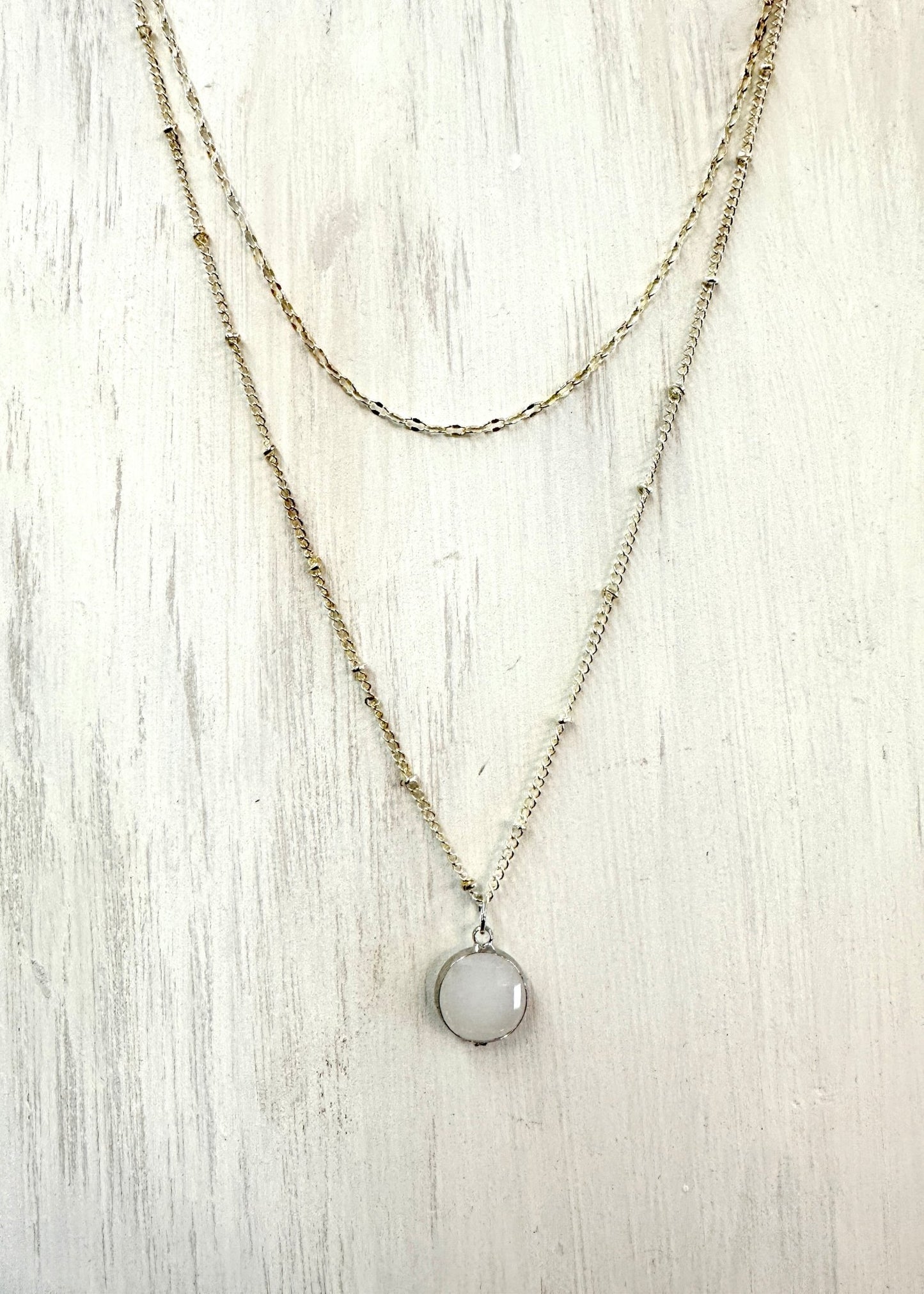 Disc Pendant Double Layered Necklace - Silver - Jimberly's Boutique