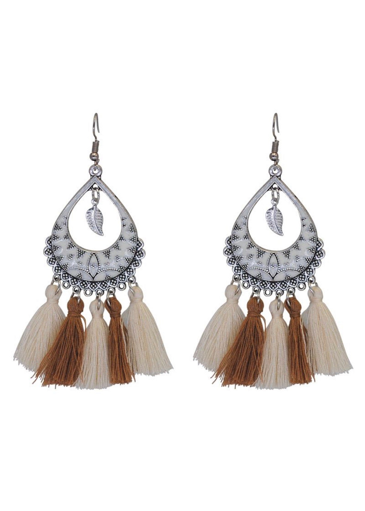 Double Color Tassel Earrings - Beige - earrings - Jimberly's Boutique