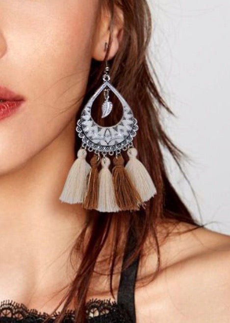 Double Color Tassel Earrings - Beige - earrings - Jimberly's Boutique