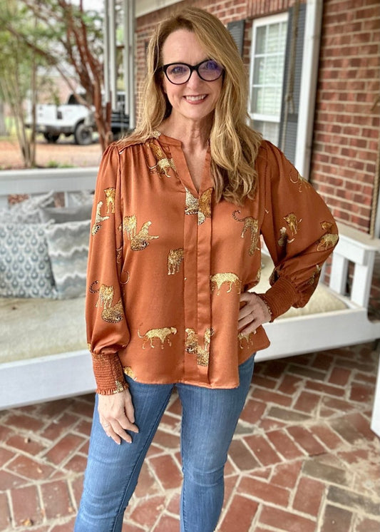 Easel Cheetah Print Satin Blouse - Shirts & Tops - Jimberly's Boutique