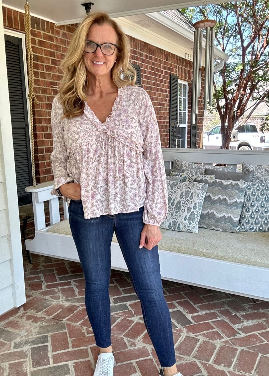 Easel Floral Printed Long Sleeve Top - Natural - Shirts & Tops - Jimberly's Boutique