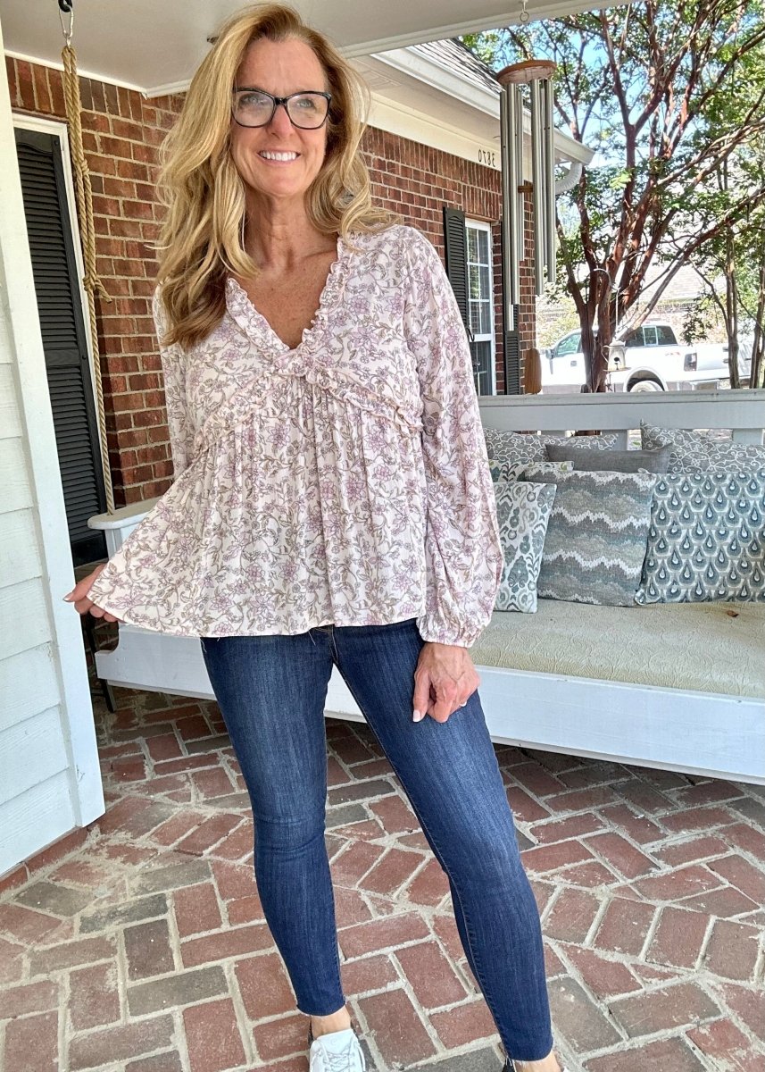 Easel Floral Printed Long Sleeve Top - Natural - Shirts & Tops - Jimberly's Boutique