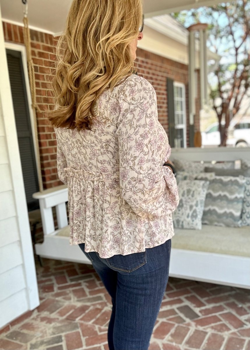 Easel Floral Printed Long Sleeve Top - Natural - Shirts & Tops - Jimberly's Boutique