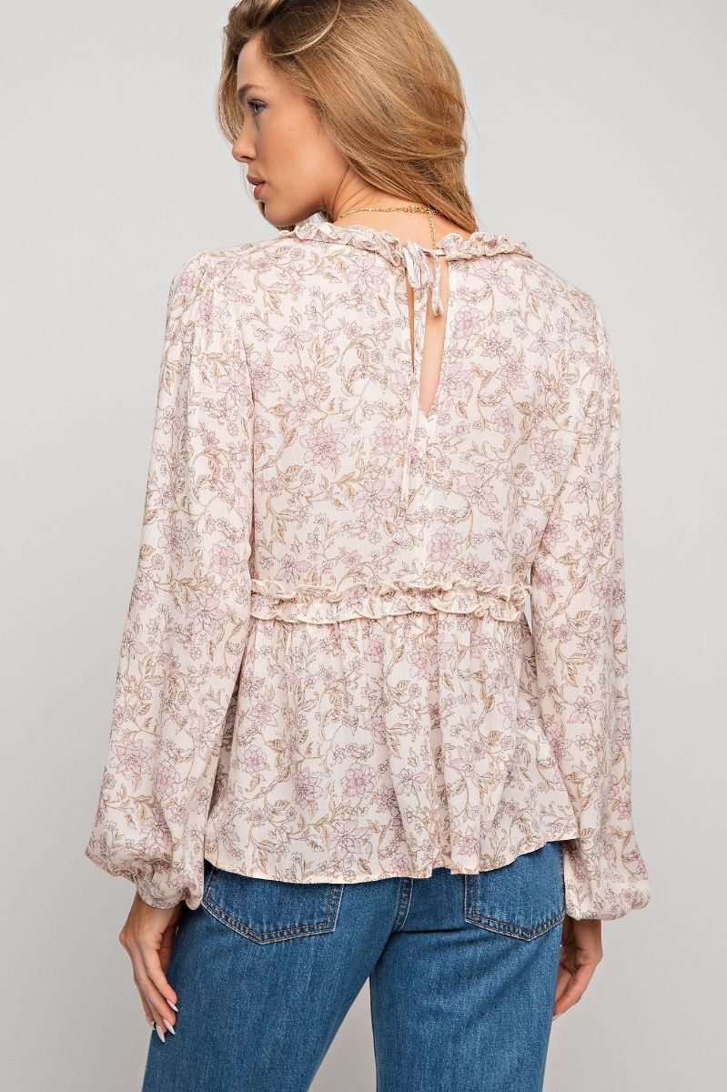 Easel Floral Printed Long Sleeve Top - Natural - Shirts & Tops - Jimberly's Boutique