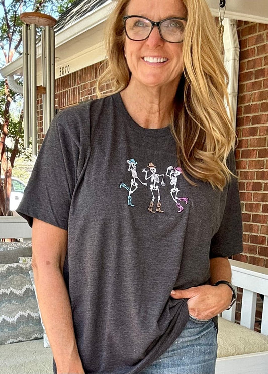 Embroidered Cowboy Dancing Skeletons T shirt - Graphic Tee - Jimberly's Boutique