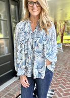 Entro | Find Me In Florals | Mixed Print V Neck Top | Blue - Entro Top -Jimberly's Boutique-Olive Branch-Mississippi