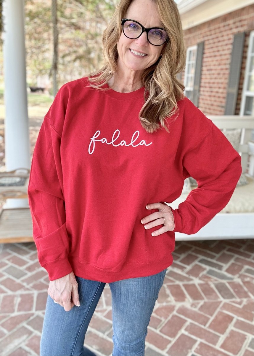 Falala Embroidered Sweatshirt - Red - Embroidered Sweatshirt -Jimberly's Boutique-Olive Branch-Mississippi
