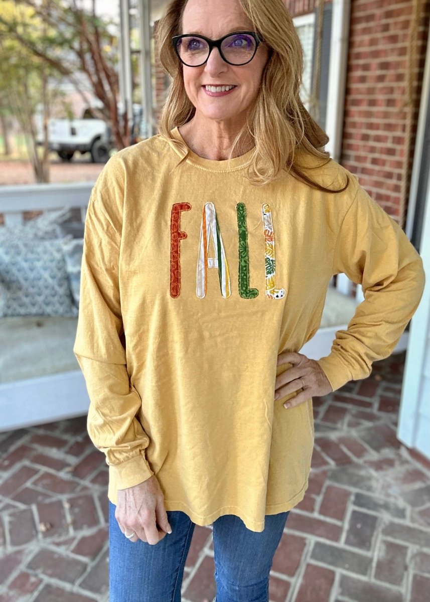 FALL Applique | Long Sleeve | Comfort Colors | LS | Tee | Olive Branch | MS - Applique Comfort Colors LS -Jimberly's Boutique-Olive Branch-Mississippi