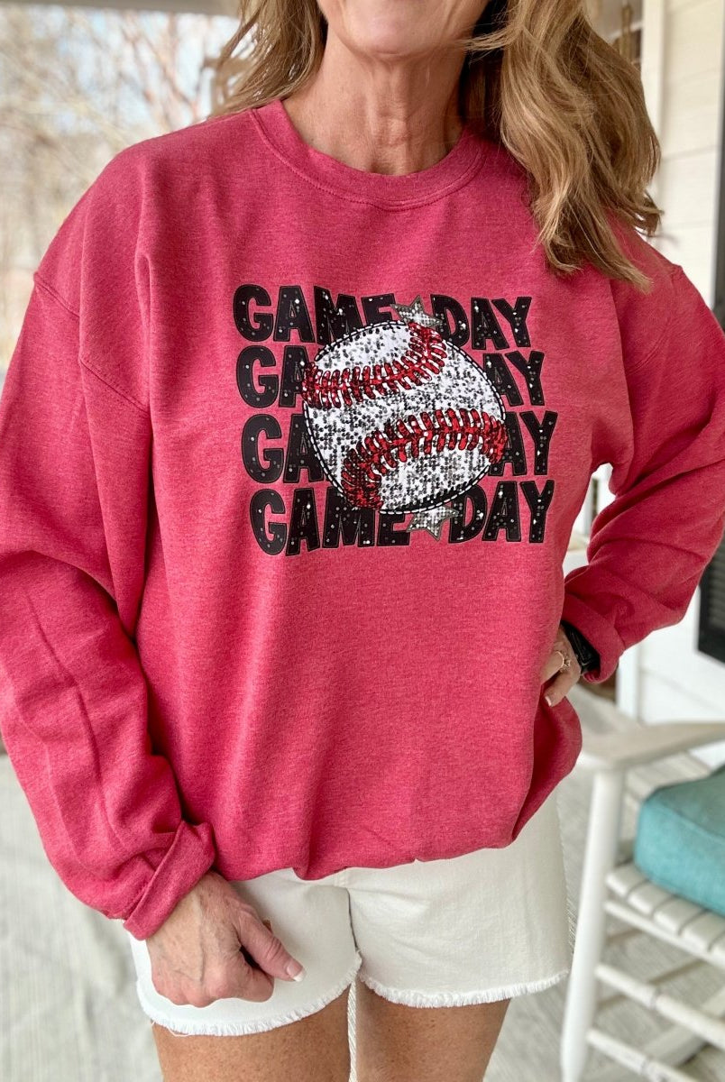Faux Sequin Baseball Game Day | Sweatshirt - Graphic Tee -Jimberly's Boutique-Olive Branch-Mississippi