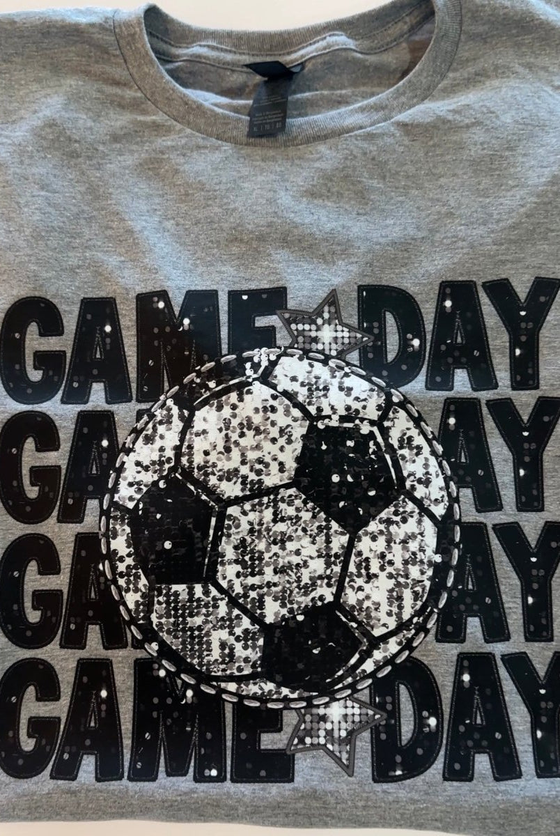 Faux Sequin Soccer Game Day Graphic Tee - Gildan Soft Style Graphic Tee -Jimberly's Boutique-Olive Branch-Mississippi