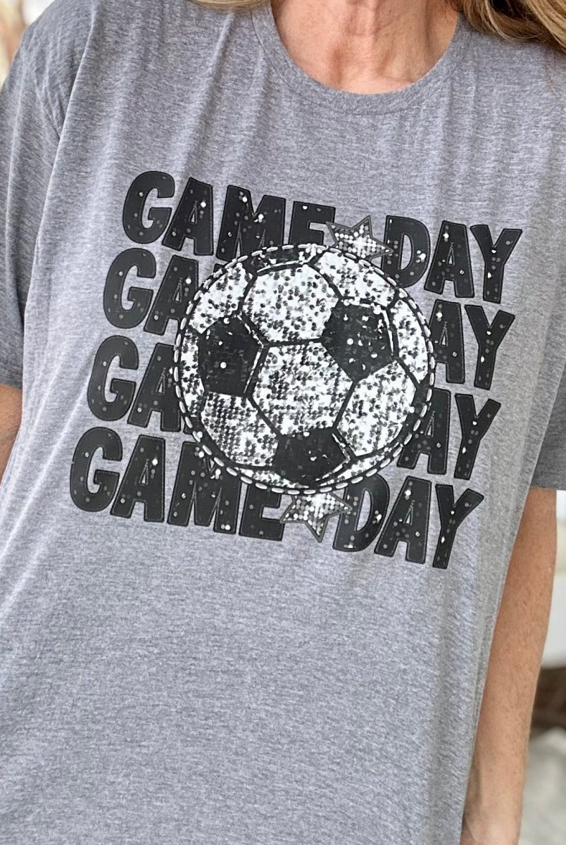 Faux Sequin Soccer Game Day Graphic Tee - Gildan Soft Style Graphic Tee -Jimberly's Boutique-Olive Branch-Mississippi