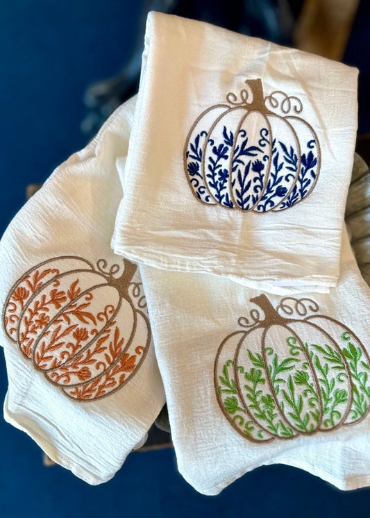 Floral Pumpkin | Embroidered Tea Towels | Olive Branch | MS - tea towel - Jimberly's Boutique
