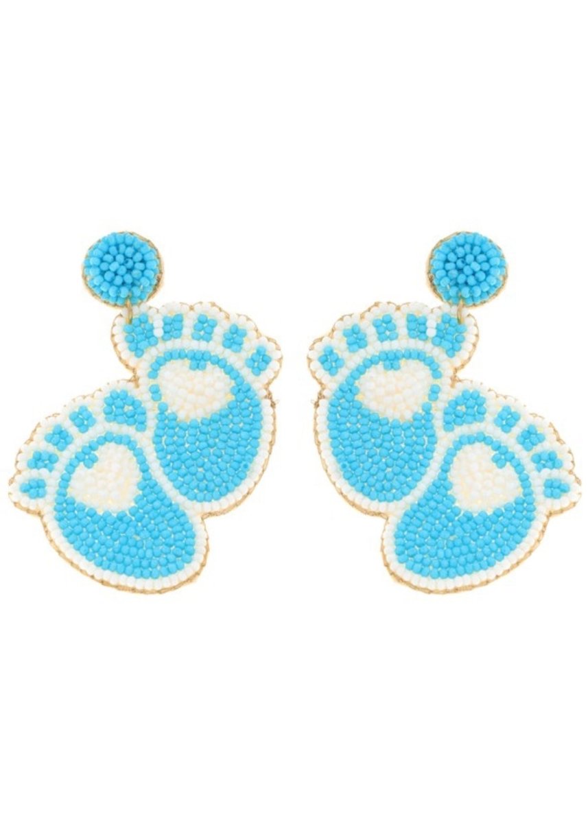 Footprints Gender Reveal Party Beaded Earrings - earrings -Jimberly's Boutique-Olive Branch-Mississippi