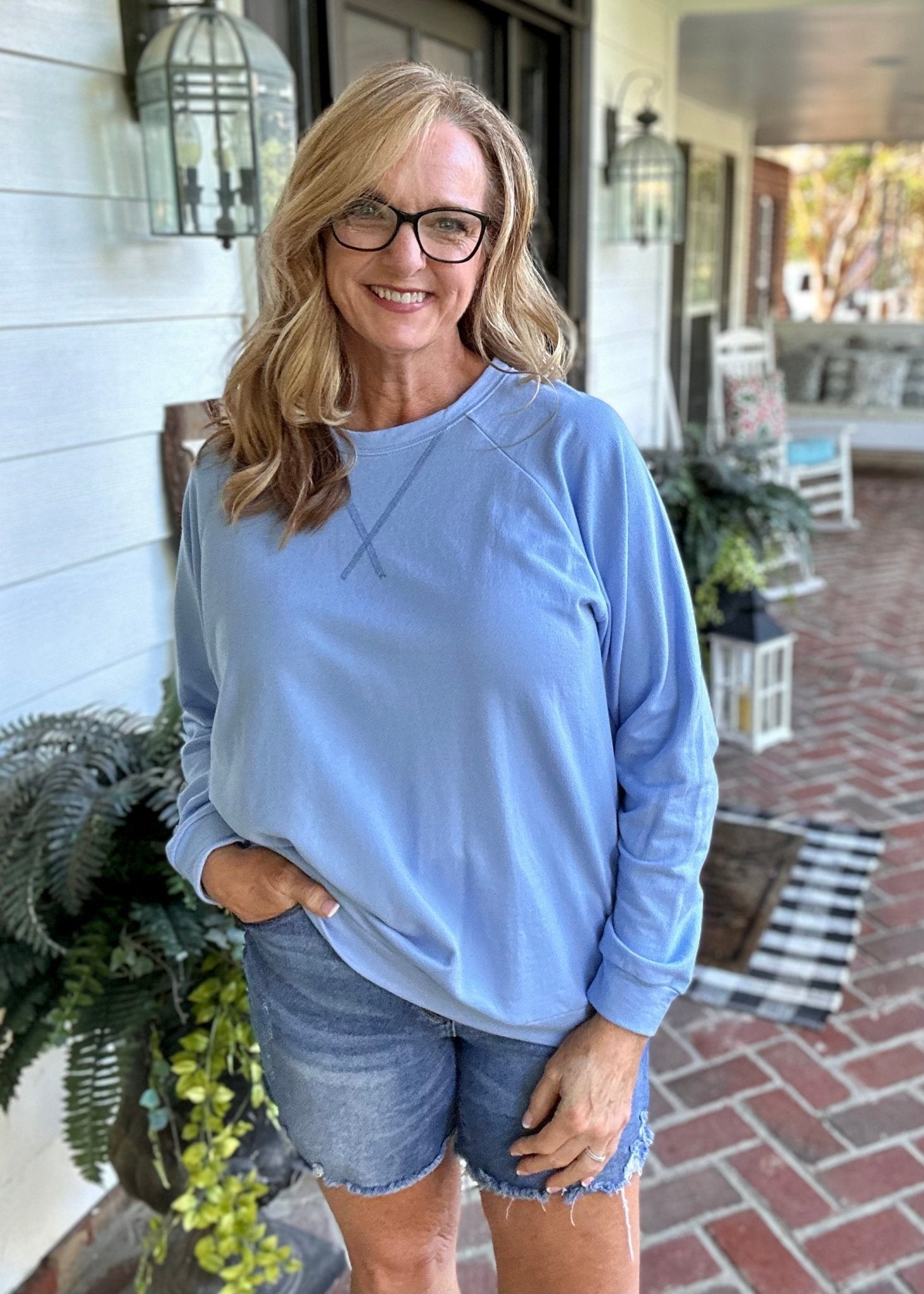 French Terry Raglan Pullover - Spring Blue - Jimberly's Boutique