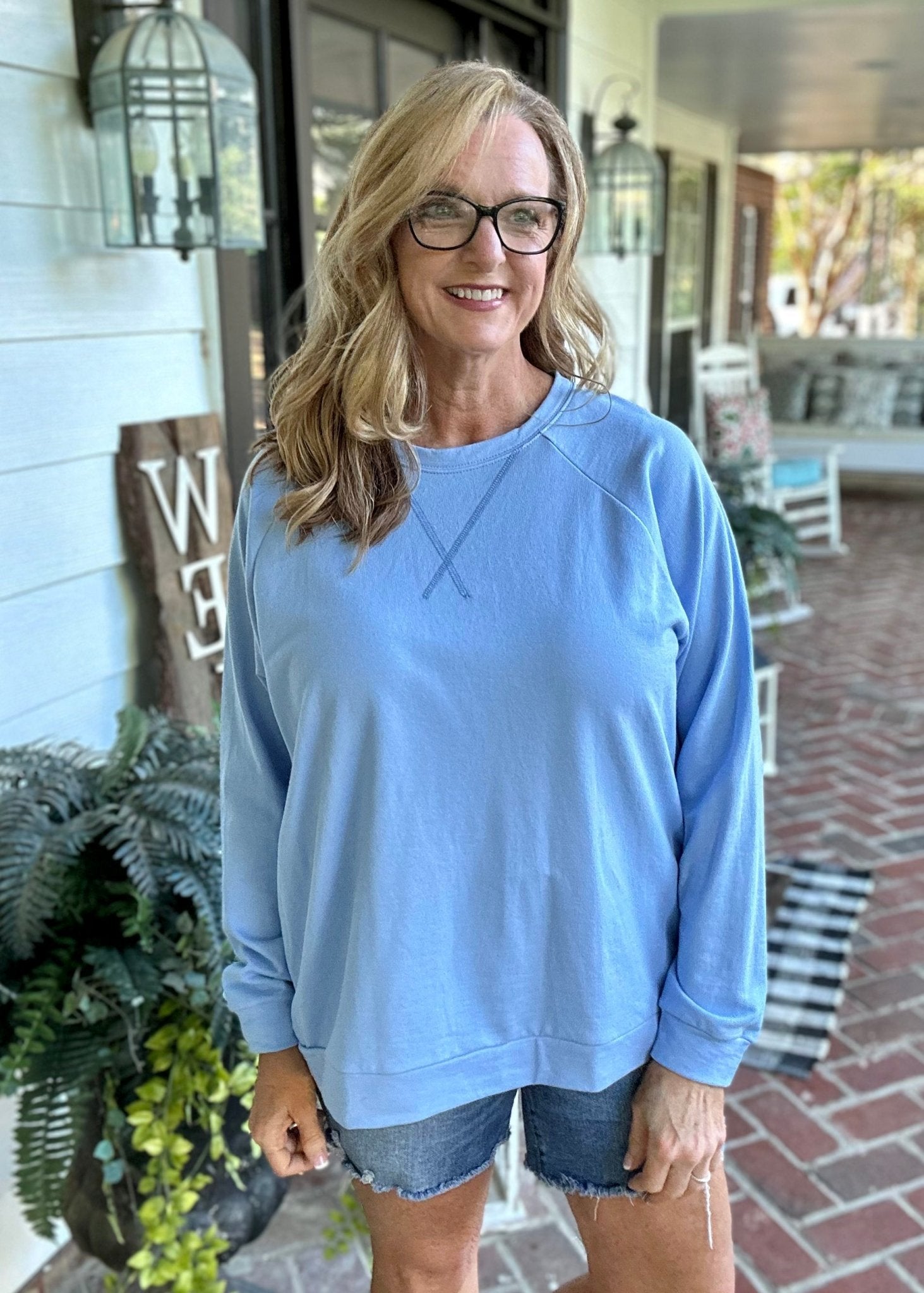 French Terry Raglan Pullover - Spring Blue - Jimberly's Boutique