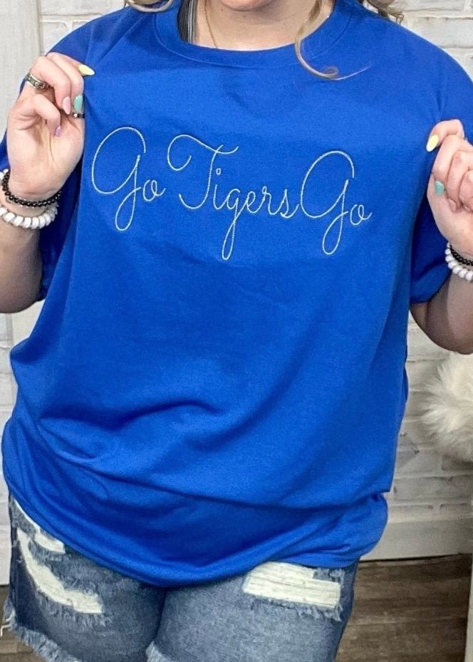 Go Tigers Go Embroidered Tee - Blue - Jimberly's Boutique