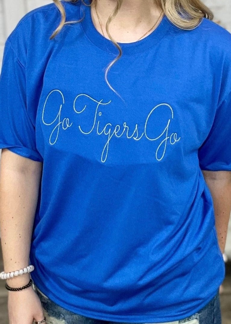 Go Tigers Go Embroidered Tee - Blue - Jimberly's Boutique