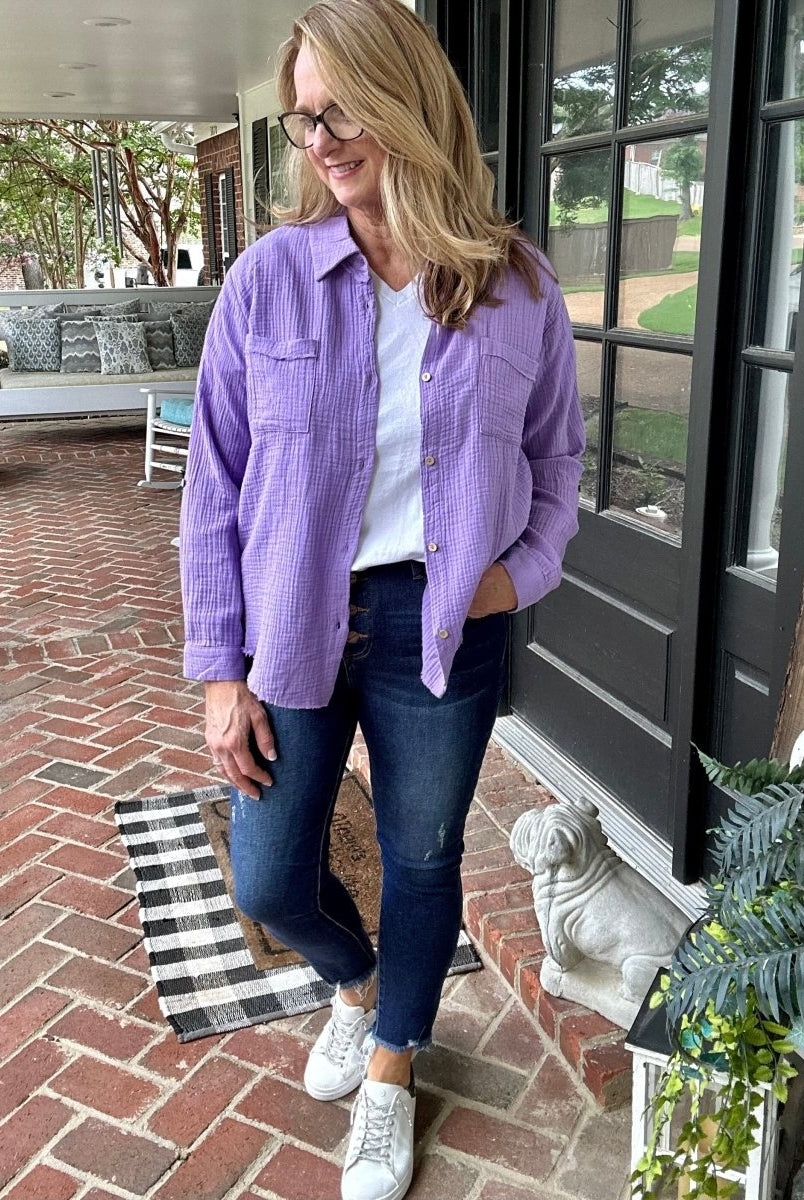 Griffin Gauze Button Down Shirt - Lavender - -Jimberly's Boutique-Olive Branch-Mississippi