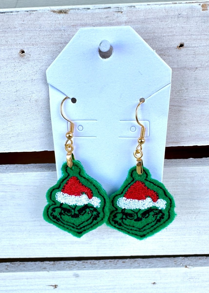 Grinch Embroidered Dangle Earrings - Grinch Earrings - Jimberly's Boutique