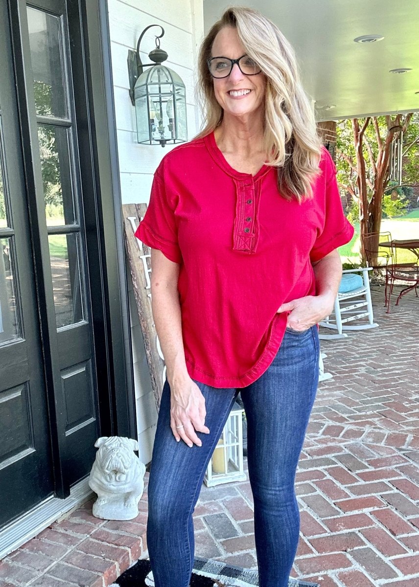 Hearts on Fire Raw Edge Top | Jimberly's Boutique | Olive Branch | MS - Jimberly's Boutique