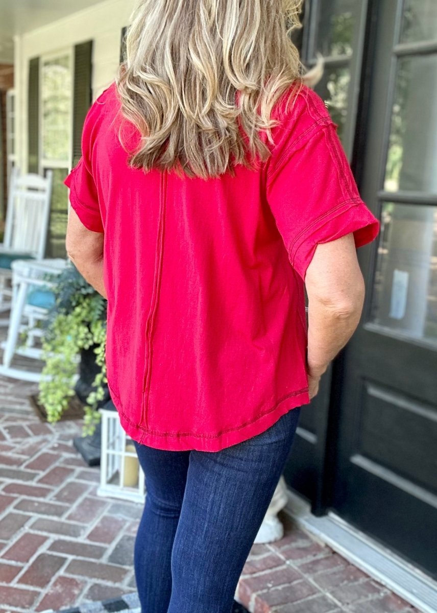 Hearts on Fire Raw Edge Top | Jimberly's Boutique | Olive Branch | MS - -Jimberly's Boutique-Olive Branch-Mississippi
