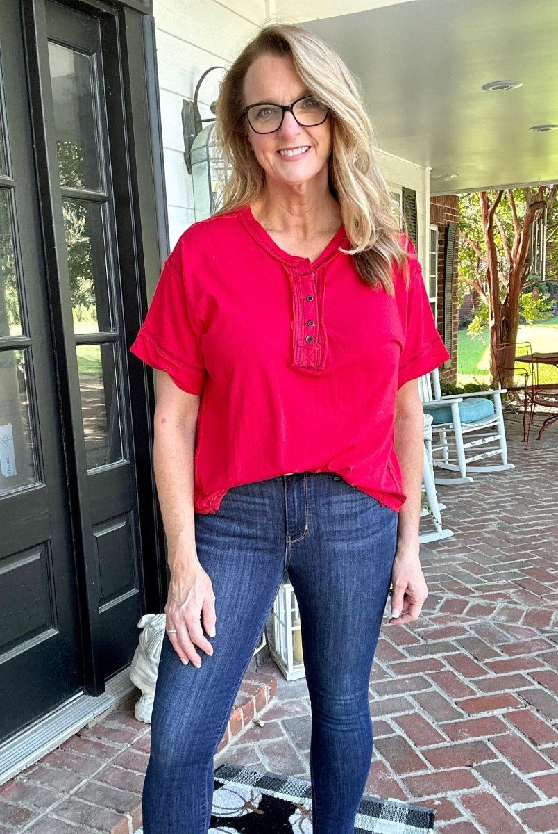 Hearts on Fire Raw Edge Top | Jimberly's Boutique | Olive Branch | MS - -Jimberly's Boutique-Olive Branch-Mississippi