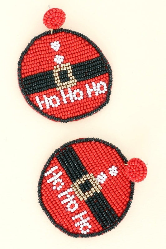Ho Ho Ho Santa Claus Disc Beaded Earrings - earrings - Jimberly's Boutique