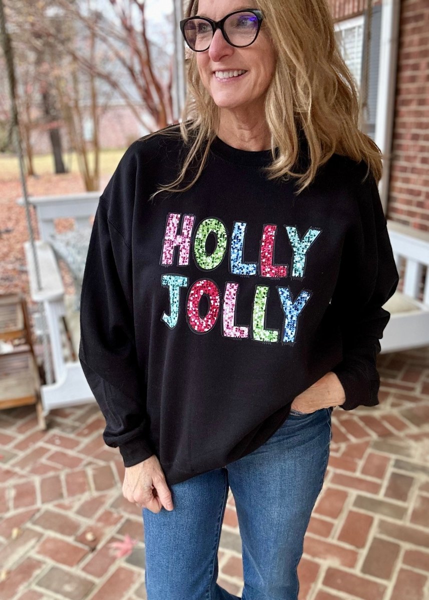 Holly Jolly | Sweatshirt | Black - Graphic Sweatshirt -Jimberly's Boutique-Olive Branch-Mississippi