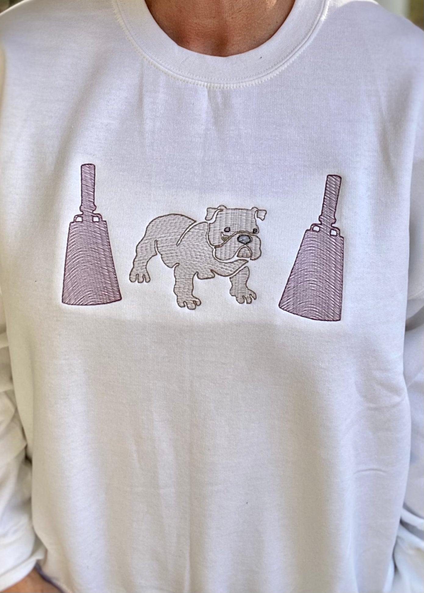 Bulldog Cowbell Embroidered Sweatshirt - White